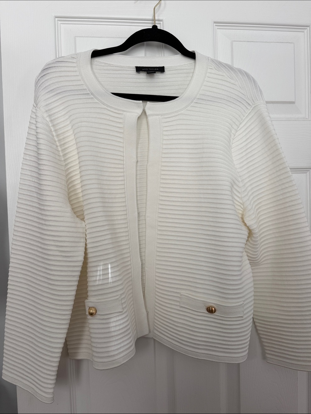 Ann Taylor Cream Textured Knit Blazer with Gold Buttons